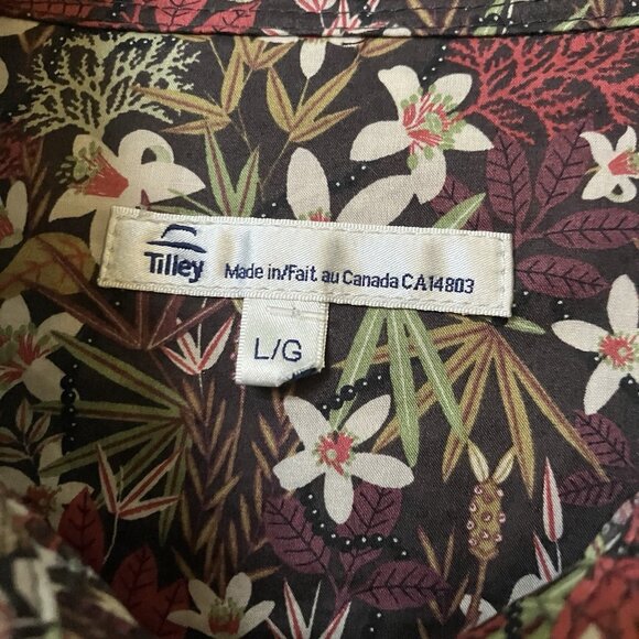 Vintage Tilley Button Up Shirt Womens L Black Floral Cotton Blouse Made Canada - Picture 2 of 6